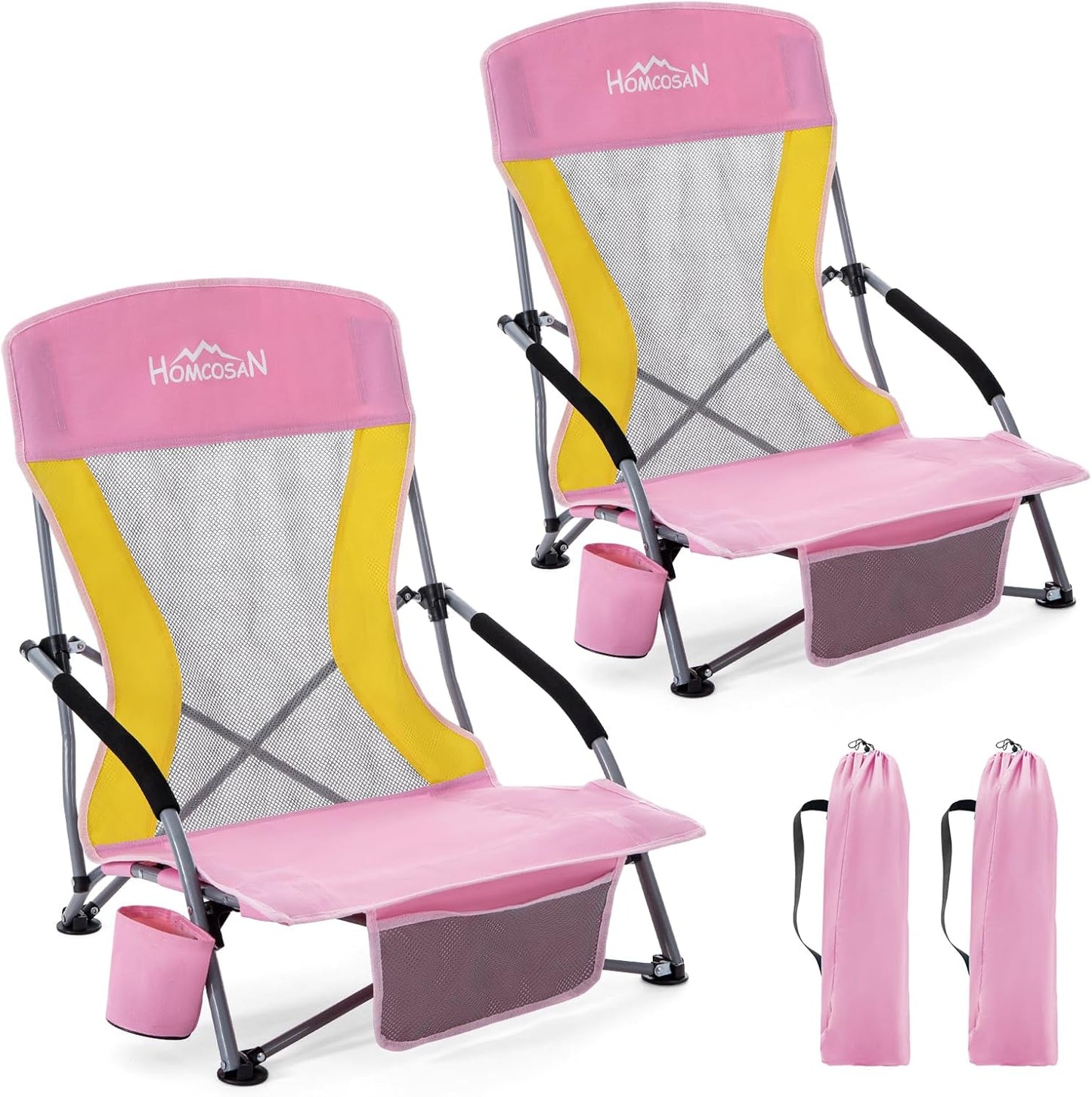 Portable Folding Beach Chair with Detachable Sun Umbrella – Lightweight Camping & Beach Chair with Cup Holder, Storage Pocket & Carry Bag for Adults
