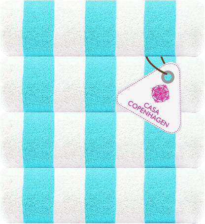 4-Piece Oversized Cabana Beach Towel Set – 100% Cotton Soft Absorbent Pool & Beach Towels, 30" x 60" Designer Stripe Summer Gift Set for Women & Men 
