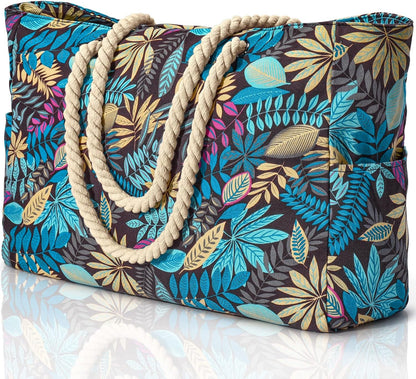 Large Waterproof Beach Tote Bag for Women – Sandproof Zip-Top Beach Bag with Spacious Storage, Pool Bag, Travel Tote, Swim Bag & Summer Vacation Essential for Beach, Camping & Outdoor Adventures
