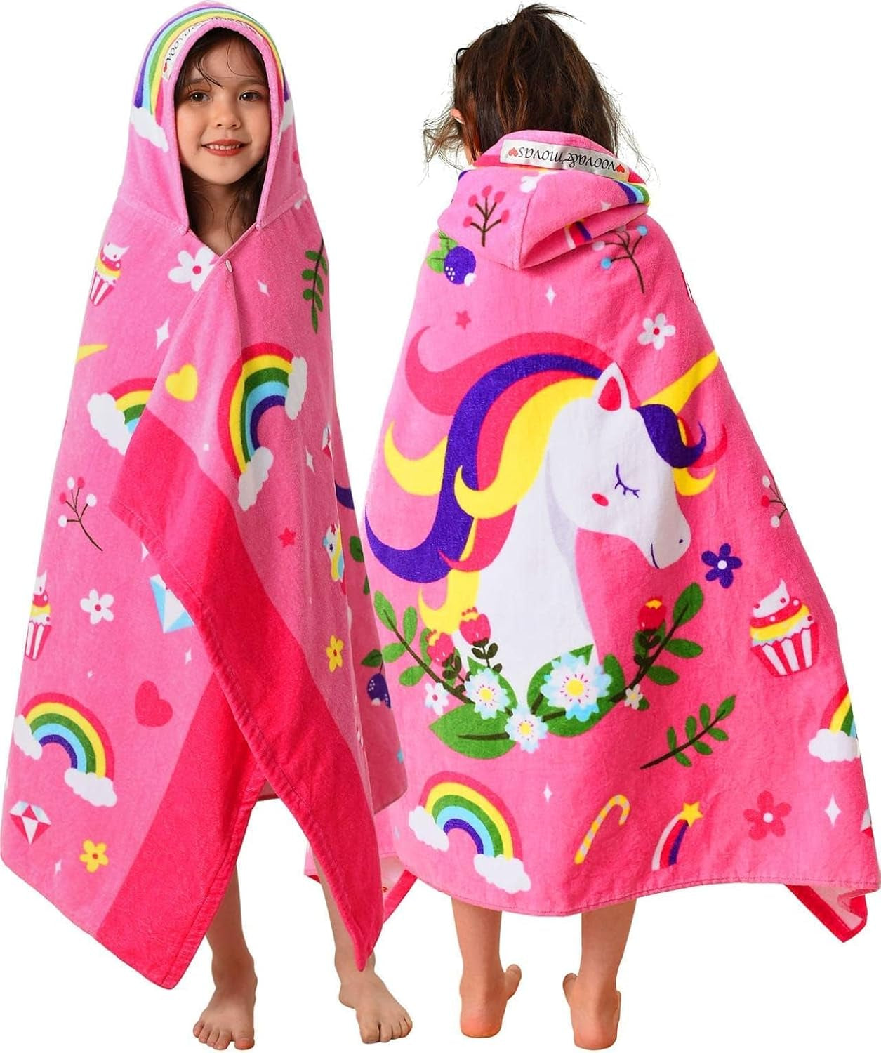 Kids Hooded Beach Towels – 100% Cotton Ultra Absorbent Bath & Pool Poncho for Boys & Girls Ages 3–8, Large Wearable Swim Wrap Gift (30”x50”)
