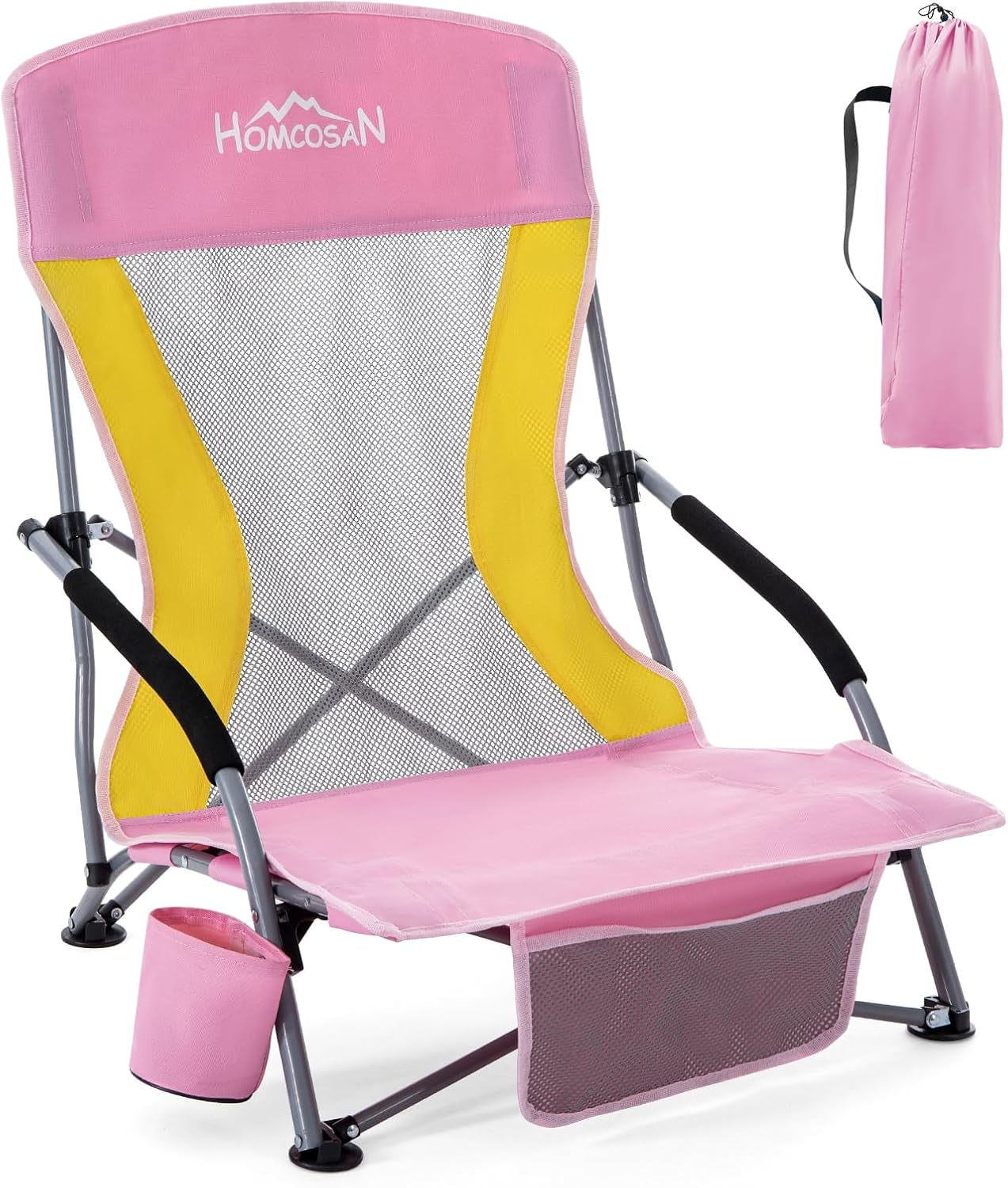 Portable Folding Beach Chair with Detachable Sun Umbrella – Lightweight Camping & Beach Chair with Cup Holder, Storage Pocket & Carry Bag for Adults