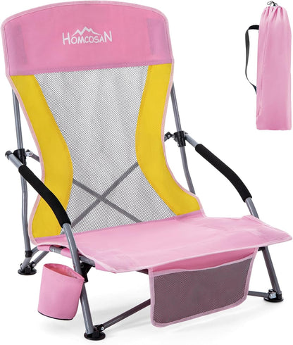 Portable Folding Beach Chair with Detachable Sun Umbrella – Lightweight Camping & Beach Chair with Cup Holder, Storage Pocket & Carry Bag for Adults