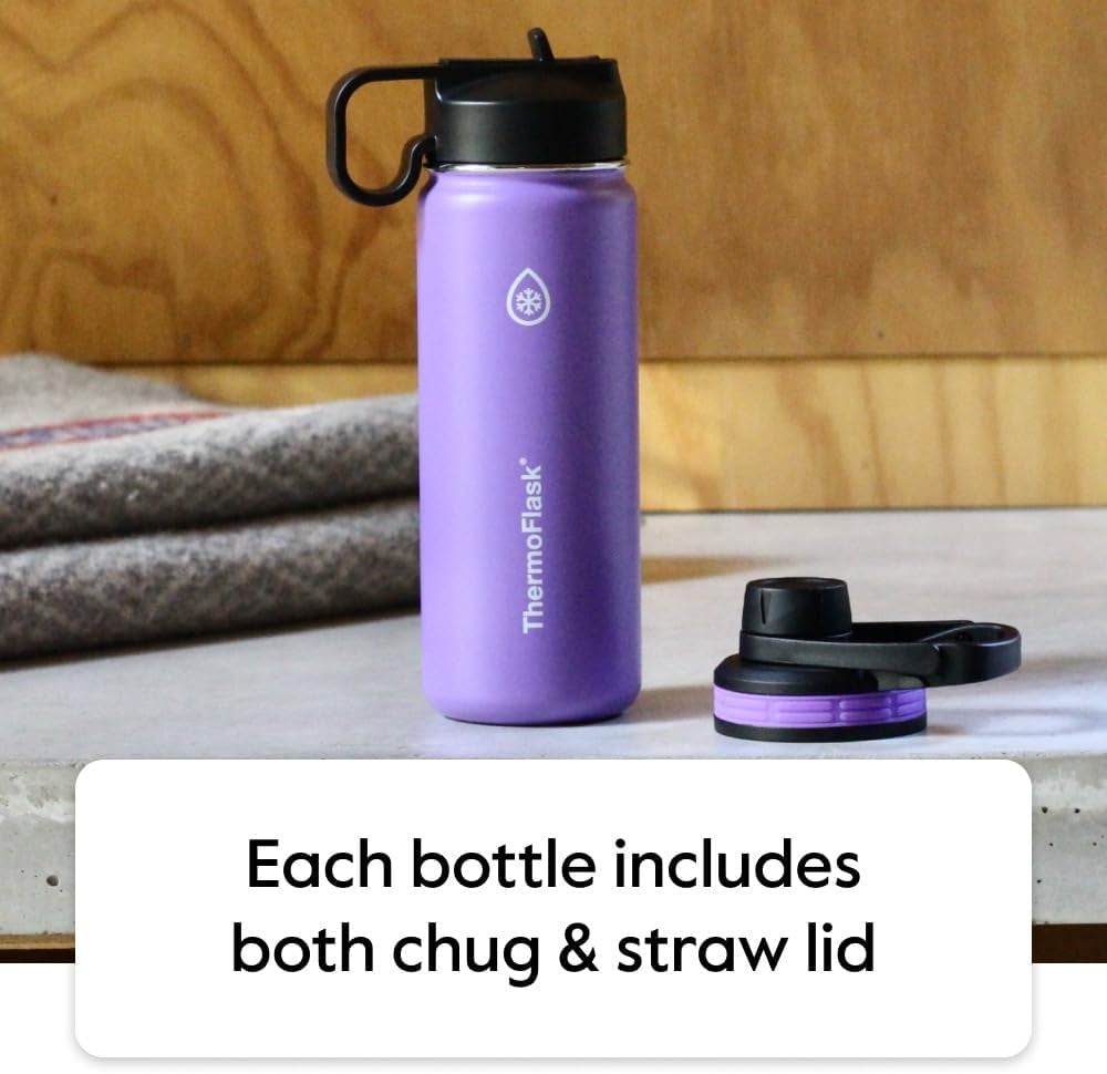 18oz Vacuum Insulated Stainless Steel Water Bottle – Double Wall Reusable Metal Bottle with Leakproof Straw & Chug Lids, Keeps Drinks Cold for 24 Hours & Hot for 12 Hours, Sports & Travel Water Bottle (White)