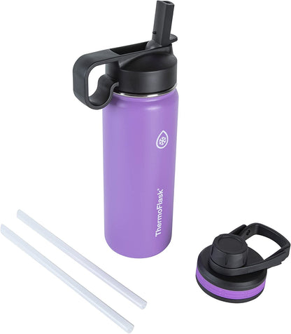 18oz Vacuum Insulated Stainless Steel Water Bottle – Double Wall Reusable Metal Bottle with Leakproof Straw & Chug Lids, Keeps Drinks Cold for 24 Hours & Hot for 12 Hours, Sports & Travel Water Bottle (White)