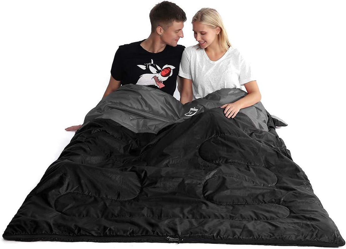 Double Sleeping Bag for Adults with 2 Pillows – Queen Size XL Waterproof Sleeping Bag for 2 People, All-Season Camping Sleeping Bag for Cold & Warm Weather, Hiking, Backpacking & Outdoor Adventures