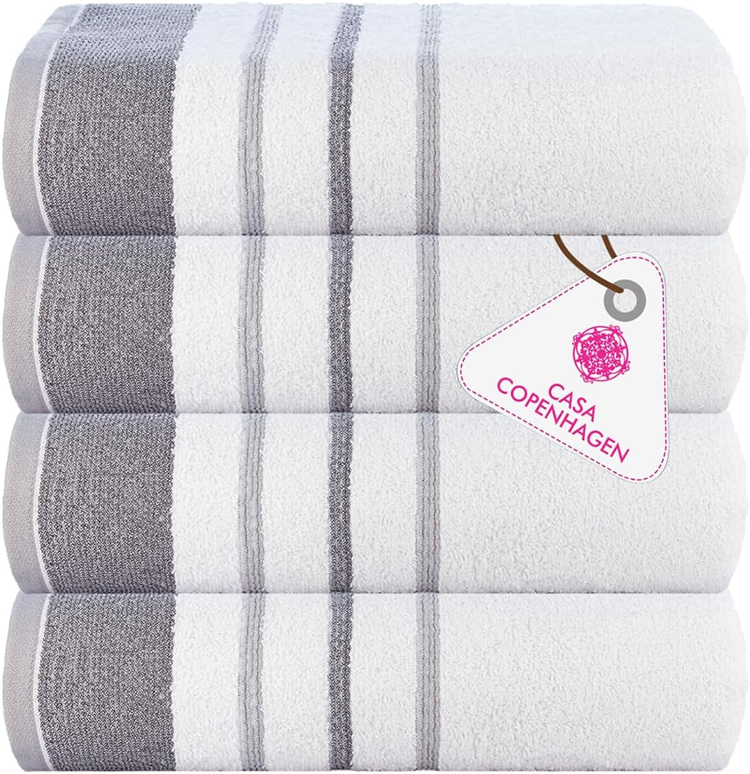4-Piece Oversized Cabana Beach Towel Set – 100% Cotton Soft Absorbent Pool & Beach Towels, 30" x 60" Designer Stripe Summer Gift Set for Women & Men 