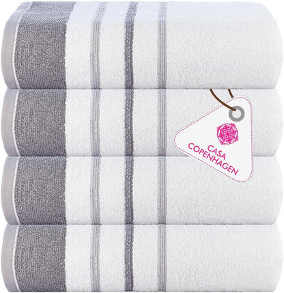 4-Piece Oversized Cabana Beach Towel Set – 100% Cotton Soft Absorbent Pool & Beach Towels, 30" x 60" Designer Stripe Summer Gift Set for Women & Men 