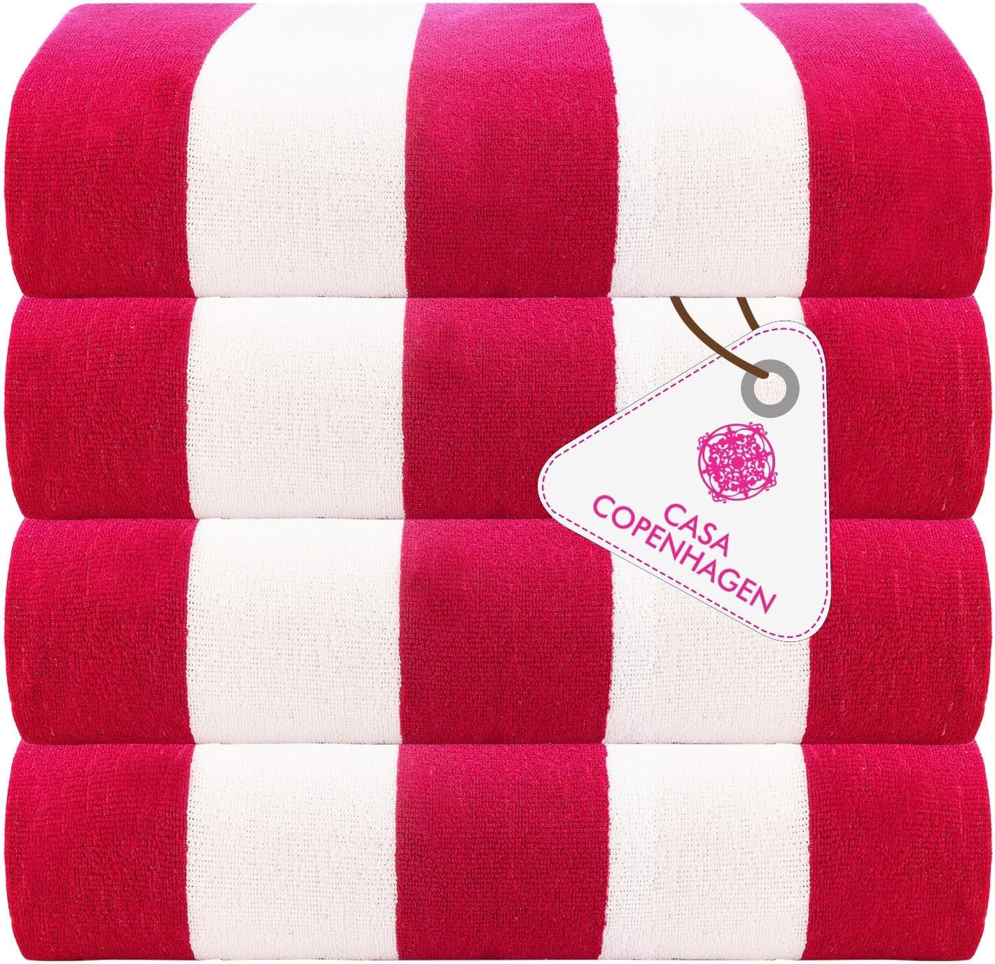 4-Piece Oversized Cabana Beach Towel Set – 100% Cotton Soft Absorbent Pool & Beach Towels, 30" x 60" Designer Stripe Summer Gift Set for Women & Men 