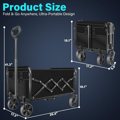 Heavy-Duty Foldable Wagon Cart with Wheels – Collapsible Utility Wagon for Beach, Camping, Groceries, Gardening, Sports & Travel, Portable Folding Wagon with 360 lb Capacity