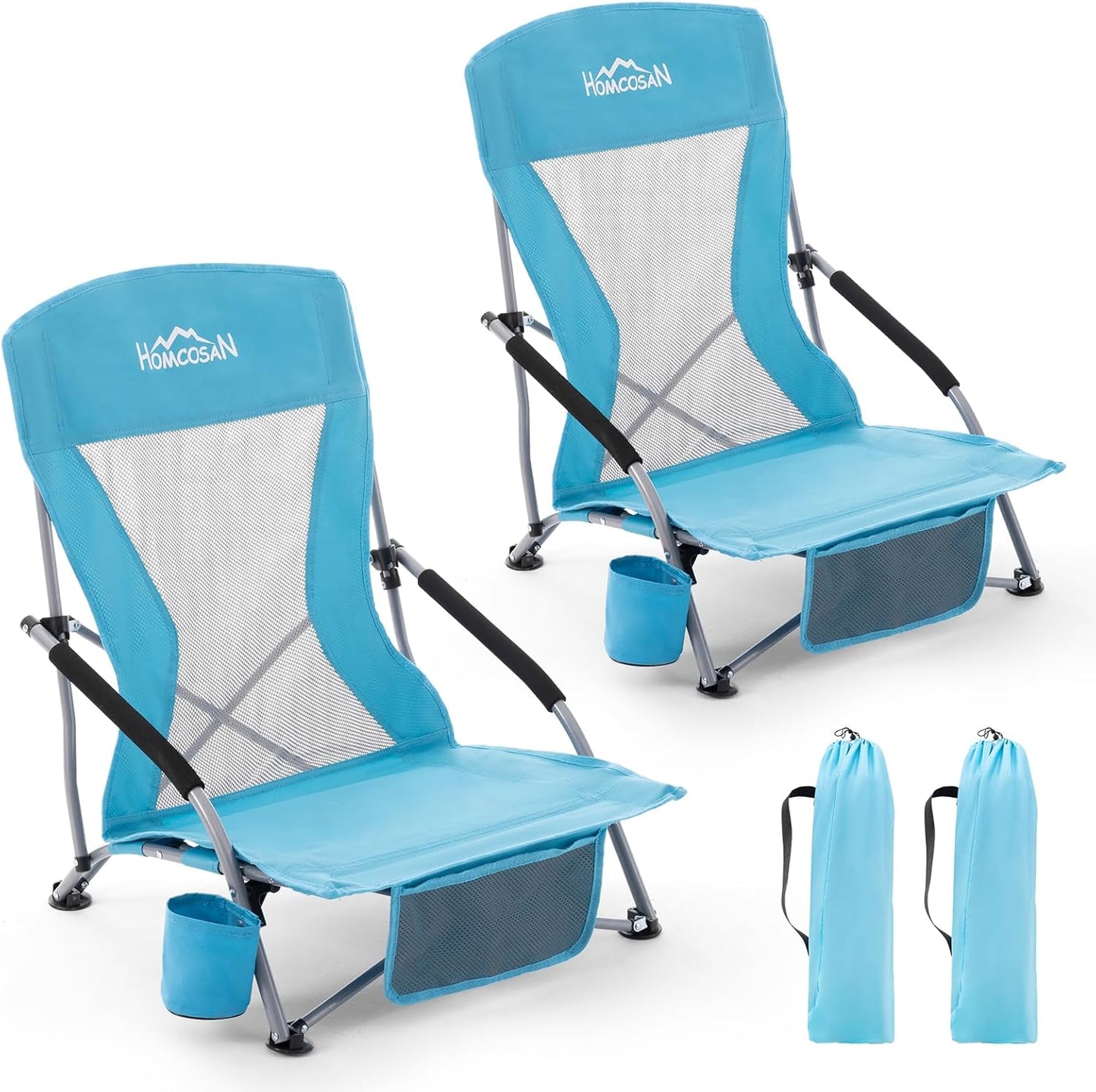 Portable Folding Beach Chair with Detachable Sun Umbrella – Lightweight Camping & Beach Chair with Cup Holder, Storage Pocket & Carry Bag for Adults