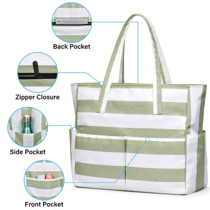 Large Waterproof Beach Tote Bag for Women – Sandproof Beach Bag with Wet Pocket, Zip-Top Swim & Pool Tote, Spacious Travel Carryall for Beach, Vacation, Camping & Summer Essentials