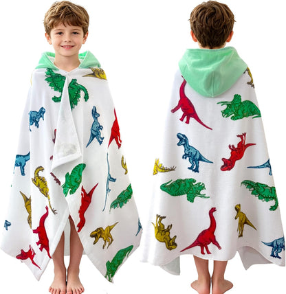 Kids Hooded Beach Towels – 100% Cotton Ultra Absorbent Bath & Pool Poncho for Boys & Girls Ages 3–8, Large Wearable Swim Wrap Gift (30”x50”)