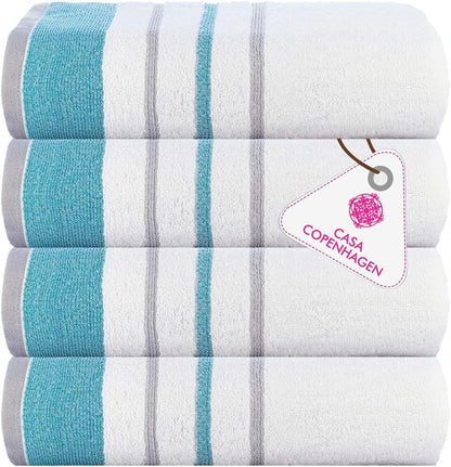 4-Piece Oversized Cabana Beach Towel Set – 100% Cotton Soft Absorbent Pool & Beach Towels, 30" x 60" Designer Stripe Summer Gift Set for Women & Men 
