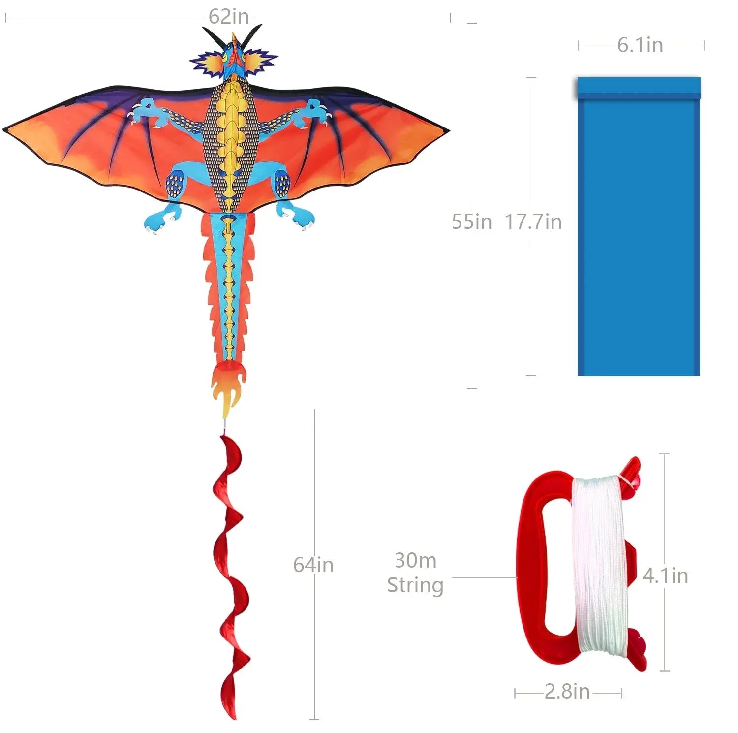 62" Giant Dragon Kite for Kids & Adults – 3D Stereoscopic Outdoor Flying Kite with Durable Polyester Fabric for Beach, Park & Sports Fun Gift