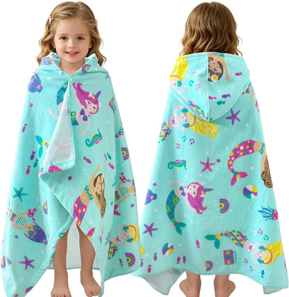 Kids Hooded Beach Towels – 100% Cotton Ultra Absorbent Bath & Pool Poncho for Boys & Girls Ages 3–8, Large Wearable Swim Wrap Gift (30”x50”)