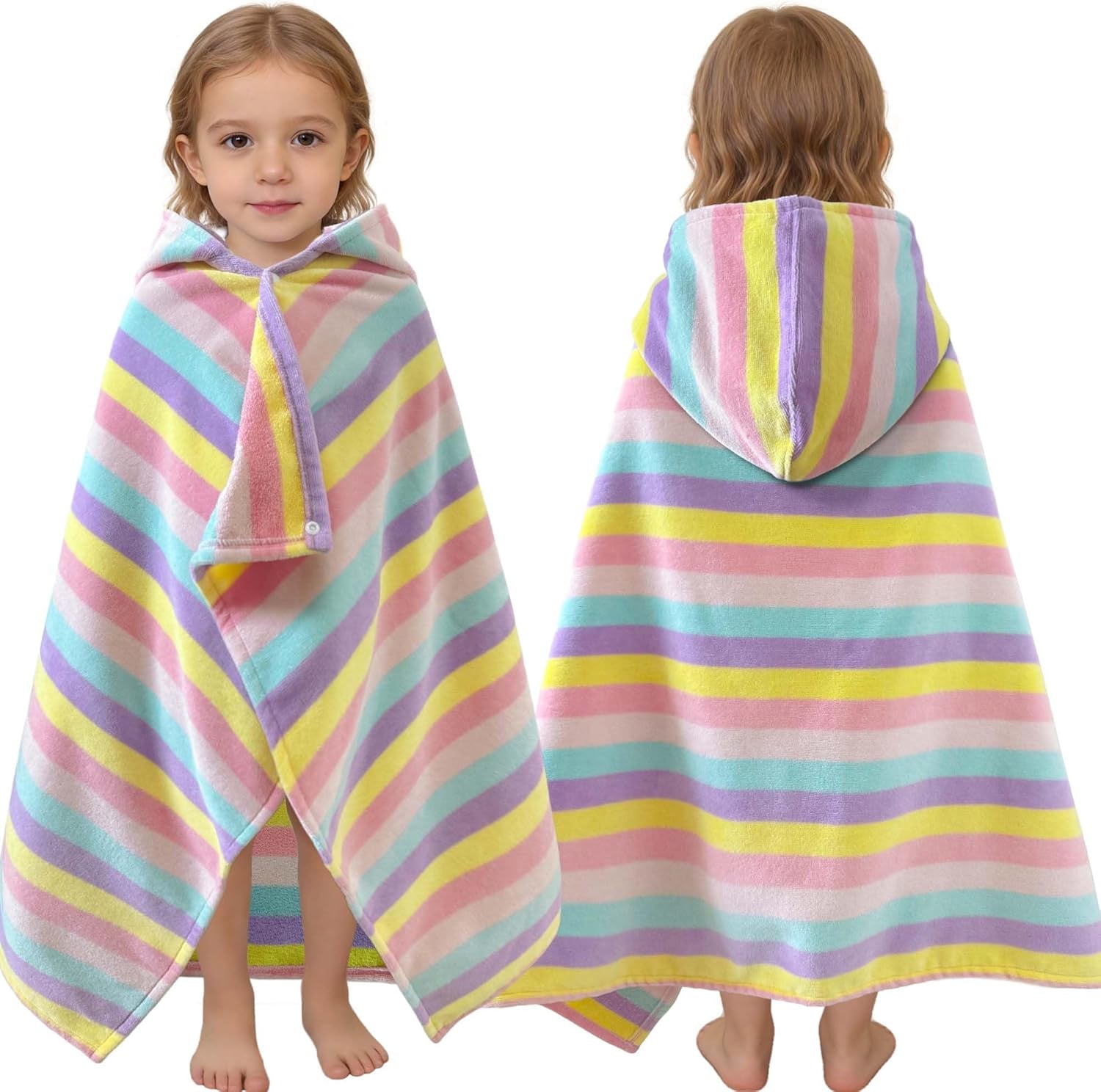 Kids Hooded Beach Towels – 100% Cotton Ultra Absorbent Bath & Pool Poncho for Boys & Girls Ages 3–8, Large Wearable Swim Wrap Gift (30”x50”)