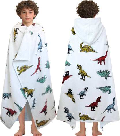 Kids Hooded Beach Towels – 100% Cotton Ultra Absorbent Bath & Pool Poncho for Boys & Girls Ages 3–8, Large Wearable Swim Wrap Gift (30”x50”)