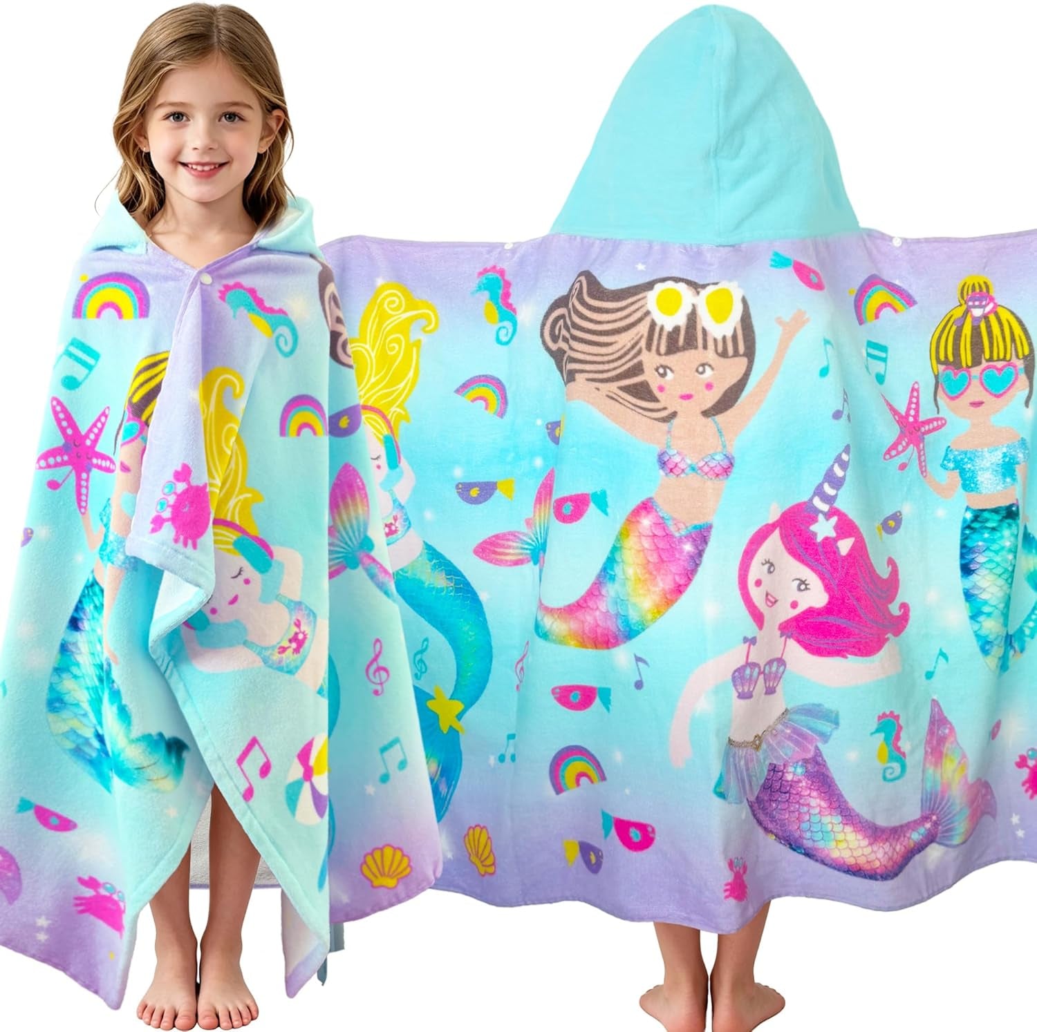 Kids Hooded Beach Towels – 100% Cotton Ultra Absorbent Bath & Pool Poncho for Boys & Girls Ages 3–8, Large Wearable Swim Wrap Gift (30”x50”)