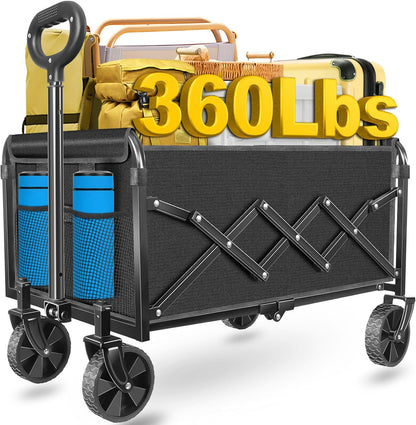 Heavy-Duty Foldable Wagon Cart with Wheels – Collapsible Utility Wagon for Beach, Camping, Groceries, Gardening, Sports & Travel, Portable Folding Wagon with 360 lb Capacity
