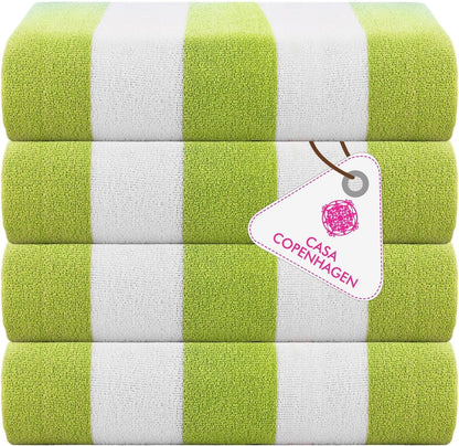 4-Piece Oversized Cabana Beach Towel Set – 100% Cotton Soft Absorbent Pool & Beach Towels, 30" x 60" Designer Stripe Summer Gift Set for Women & Men 