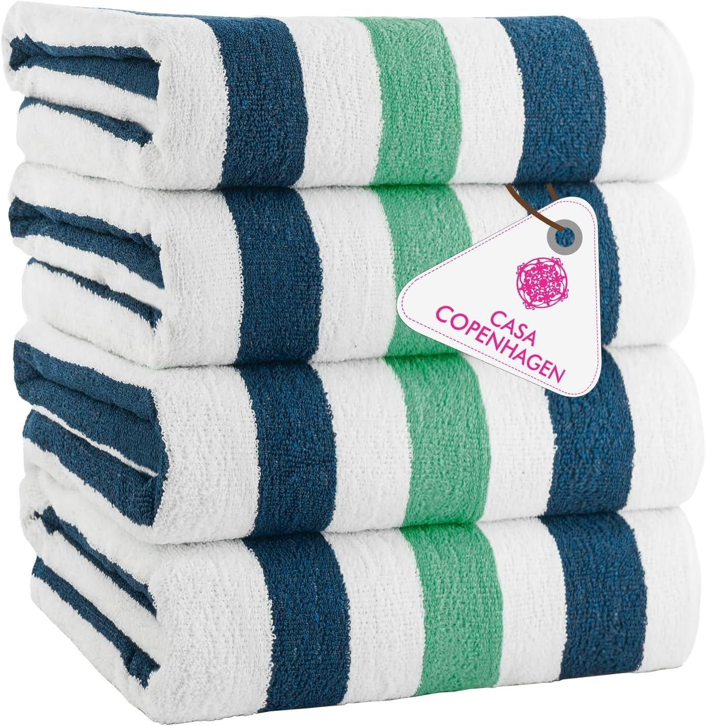 4-Piece Oversized Cabana Beach Towel Set – 100% Cotton Soft Absorbent Pool & Beach Towels, 30" x 60" Designer Stripe Summer Gift Set for Women & Men 