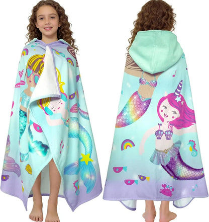 Kids Hooded Beach Towels – 100% Cotton Ultra Absorbent Bath & Pool Poncho for Boys & Girls Ages 3–8, Large Wearable Swim Wrap Gift (30”x50”)