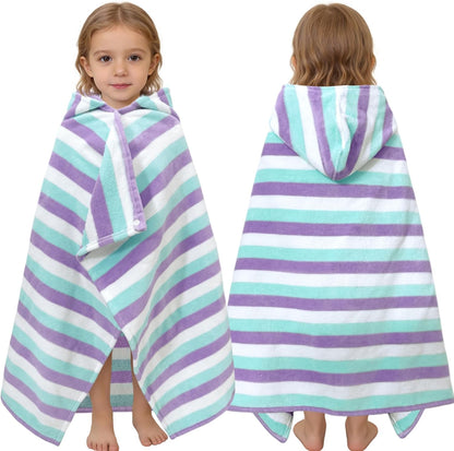 Kids Hooded Beach Towels – 100% Cotton Ultra Absorbent Bath & Pool Poncho for Boys & Girls Ages 3–8, Large Wearable Swim Wrap Gift (30”x50”)
