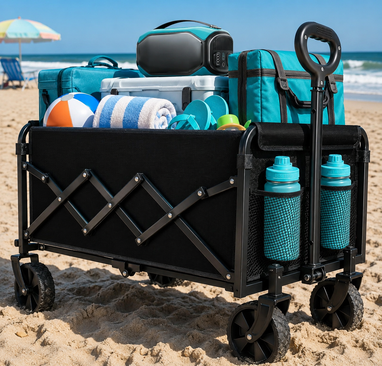 Heavy-Duty Foldable Wagon Cart with Wheels – Collapsible Utility Wagon for Beach, Camping, Groceries, Gardening, Sports & Travel, Portable Folding Wagon with 360 lb Capacity