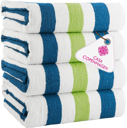 4-Piece Oversized Cabana Beach Towel Set – 100% Cotton Soft Absorbent Pool & Beach Towels, 30" x 60" Designer Stripe Summer Gift Set for Women & Men 