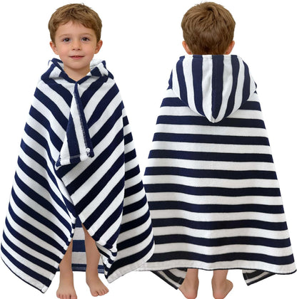 Kids Hooded Beach Towels – 100% Cotton Ultra Absorbent Bath & Pool Poncho for Boys & Girls Ages 3–8, Large Wearable Swim Wrap Gift (30”x50”)