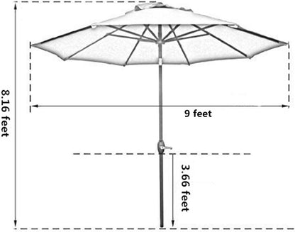 9FT Outdoor Patio Umbrella with 8 Durable Ribs – UV Resistant Market Table Umbrella for Backyard, Deck, Garden & Pool 