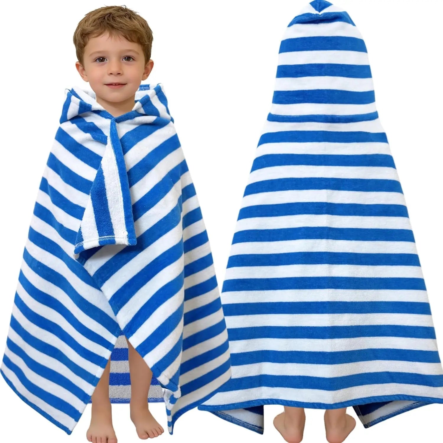 Kids Hooded Beach Towels – 100% Cotton Ultra Absorbent Bath & Pool Poncho for Boys & Girls Ages 3–8, Large Wearable Swim Wrap Gift (30”x50”)