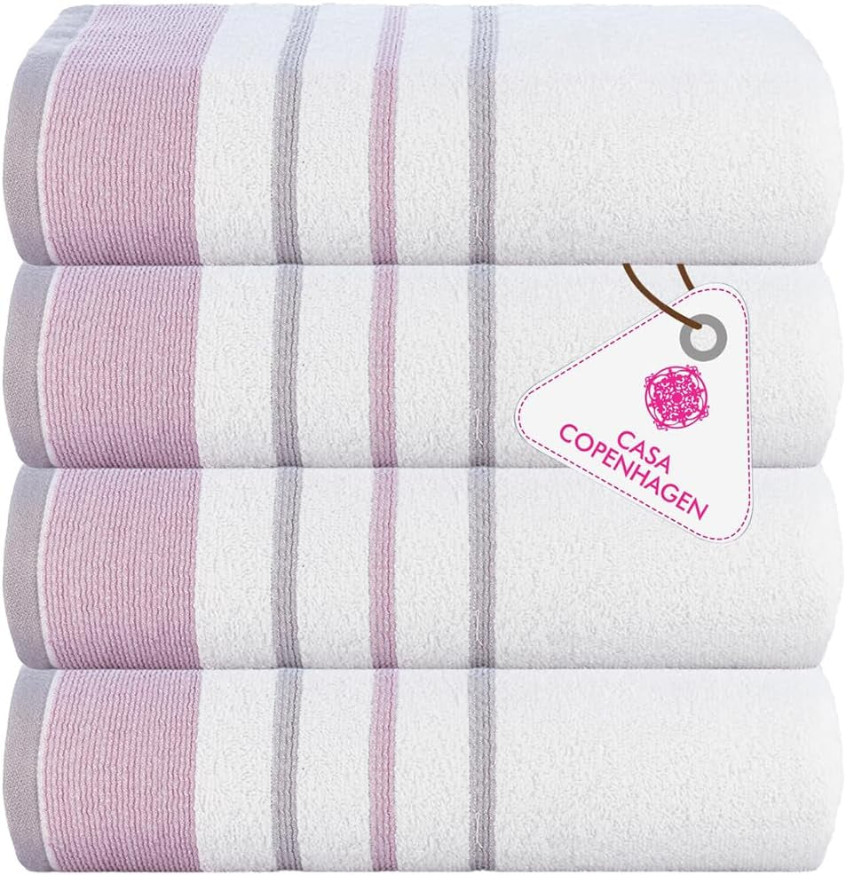 4-Piece Oversized Cabana Beach Towel Set – 100% Cotton Soft Absorbent Pool & Beach Towels, 30" x 60" Designer Stripe Summer Gift Set for Women & Men 