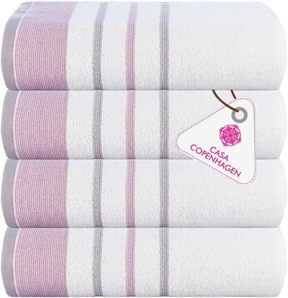 4-Piece Oversized Cabana Beach Towel Set – 100% Cotton Soft Absorbent Pool & Beach Towels, 30" x 60" Designer Stripe Summer Gift Set for Women & Men 