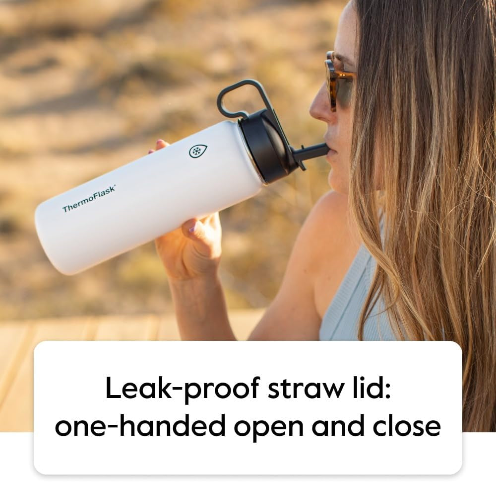 18oz Vacuum Insulated Stainless Steel Water Bottle – Double Wall Reusable Metal Bottle with Leakproof Straw & Chug Lids, Keeps Drinks Cold for 24 Hours & Hot for 12 Hours, Sports & Travel Water Bottle (White)