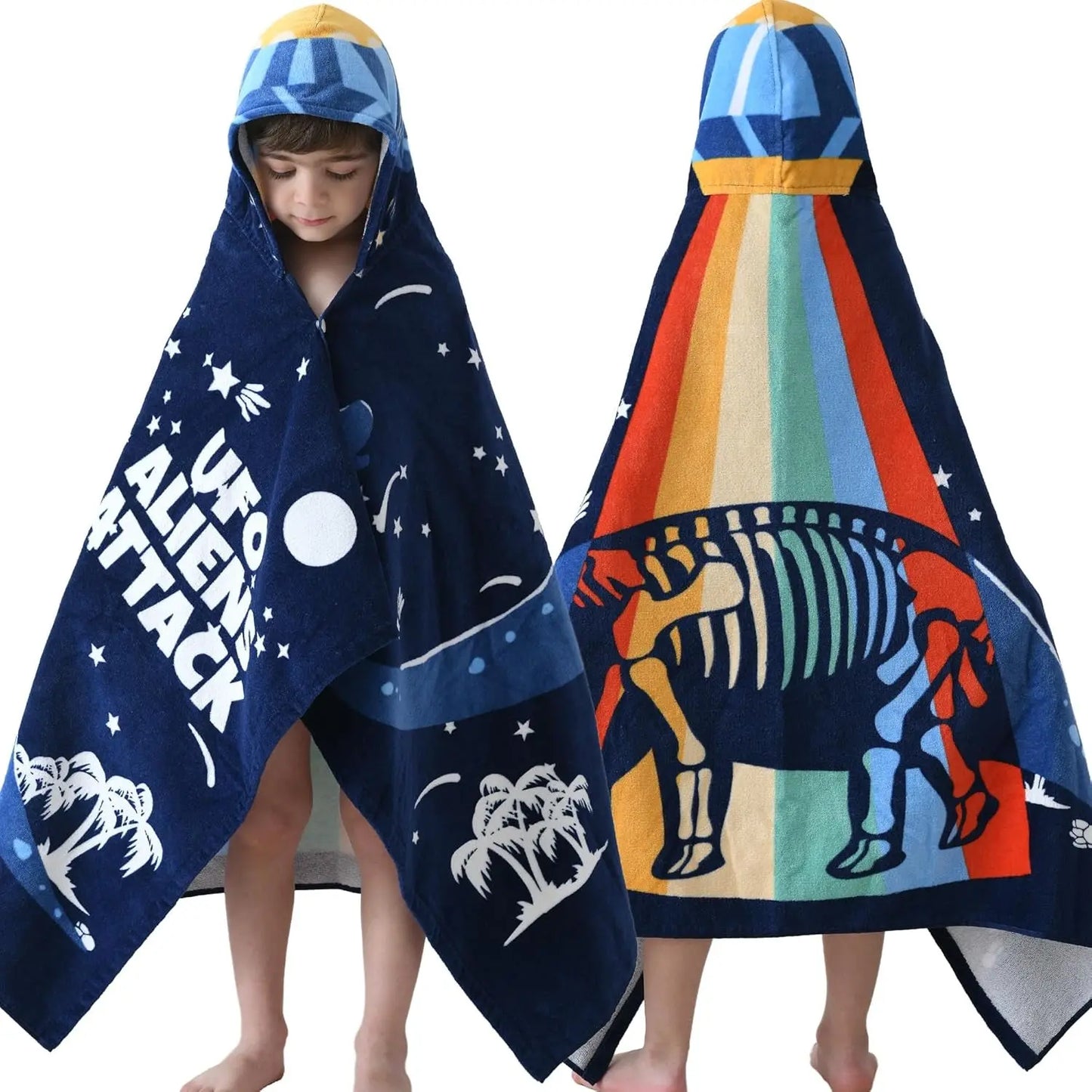 Kids Hooded Beach Towels – 100% Cotton Ultra Absorbent Bath & Pool Poncho for Boys & Girls Ages 3–8, Large Wearable Swim Wrap Gift (30”x50”)