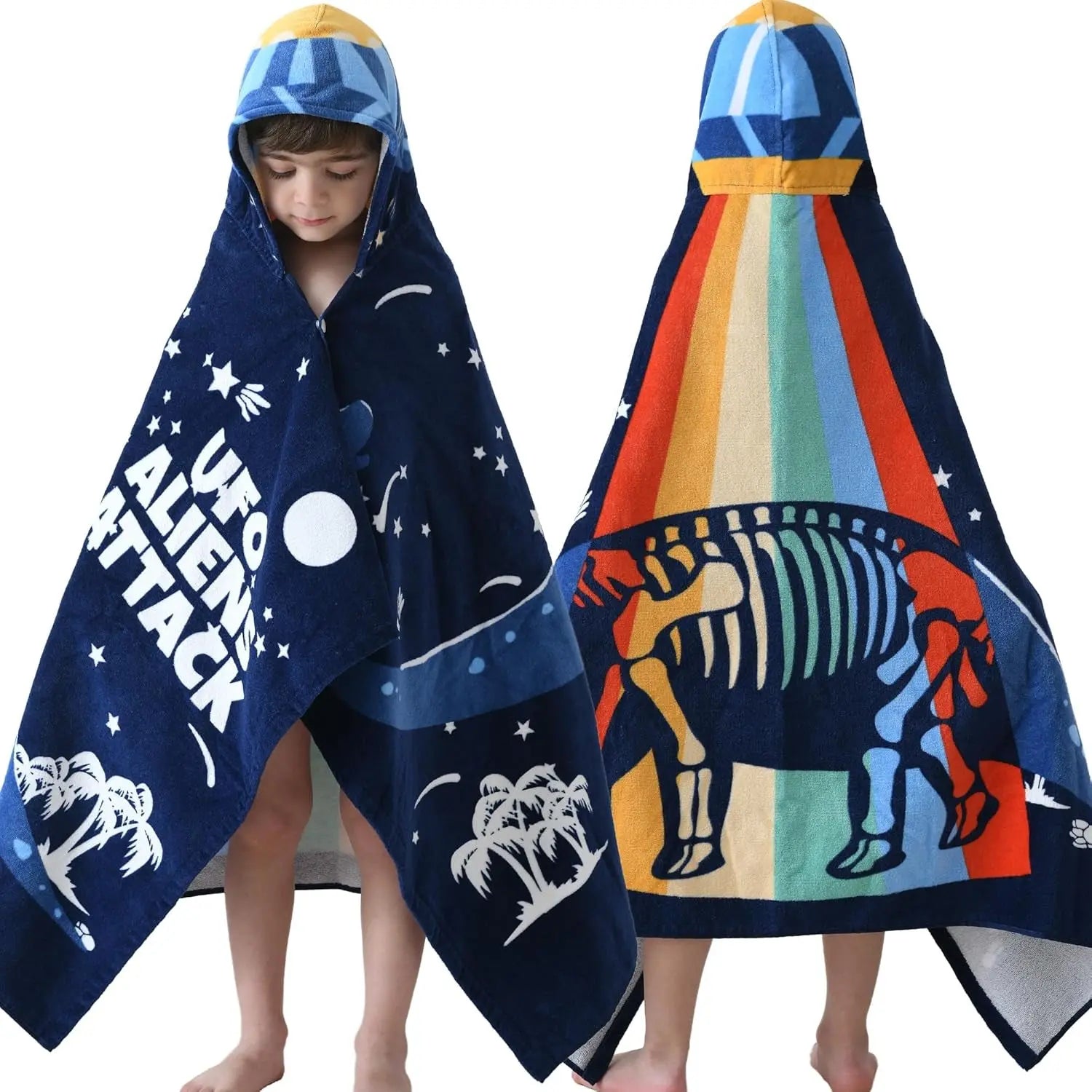 Kids Hooded Beach Towels – 100% Cotton Ultra Absorbent Bath & Pool Poncho for Boys & Girls Ages 3–8, Large Wearable Swim Wrap Gift (30”x50”)