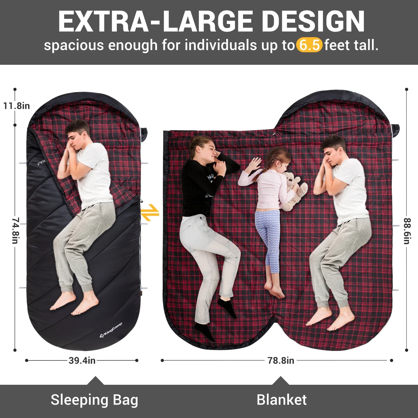 XL Cotton Flannel Sleeping Bag for Adults – Oversized Weatherproof 3-Season Camping Sleeping Bag with Hood, Warm Soft Flannel Interior for Camping, Hiking, Backpacking & Outdoor Adventures