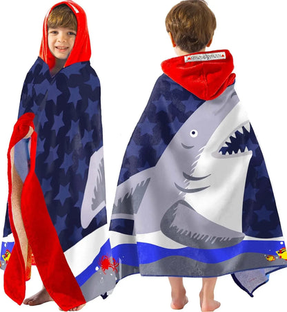 Kids Hooded Beach Towels – 100% Cotton Ultra Absorbent Bath & Pool Poncho for Boys & Girls Ages 3–8, Large Wearable Swim Wrap Gift (30”x50”)