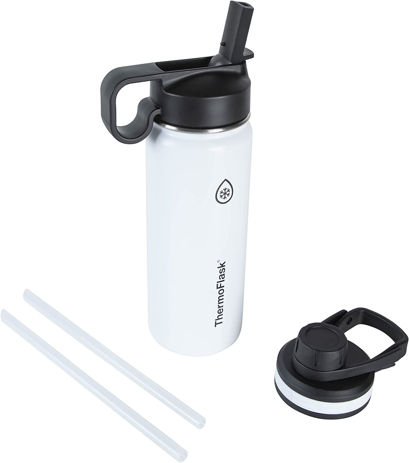 18oz Vacuum Insulated Stainless Steel Water Bottle – Double Wall Reusable Metal Bottle with Leakproof Straw & Chug Lids, Keeps Drinks Cold for 24 Hours & Hot for 12 Hours, Sports & Travel Water Bottle (White)