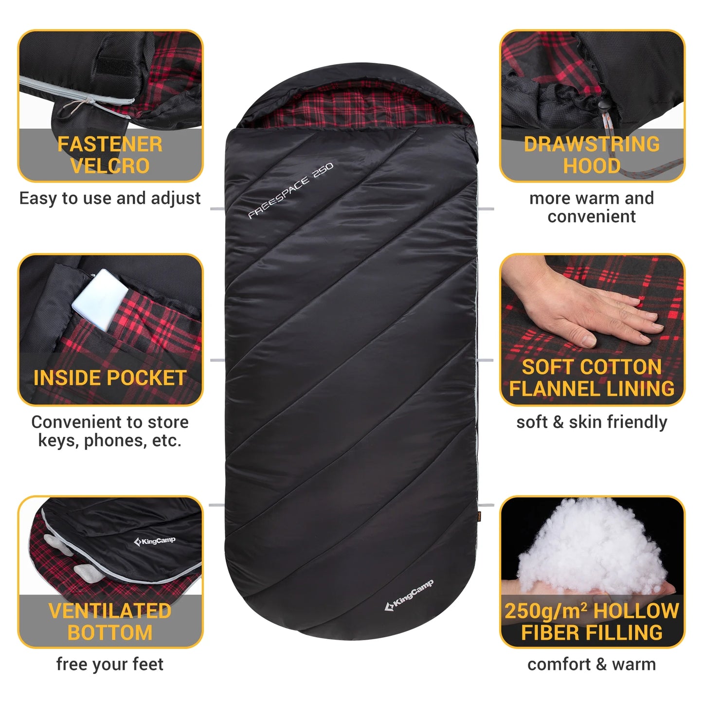 XL Cotton Flannel Sleeping Bag for Adults – Oversized Weatherproof 3-Season Camping Sleeping Bag with Hood, Warm Soft Flannel Interior for Camping, Hiking, Backpacking & Outdoor Adventures