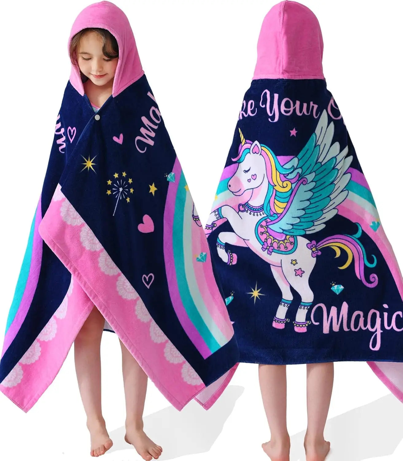 Kids Hooded Beach Towels – 100% Cotton Ultra Absorbent Bath & Pool Poncho for Boys & Girls Ages 3–8, Large Wearable Swim Wrap Gift (30”x50”)