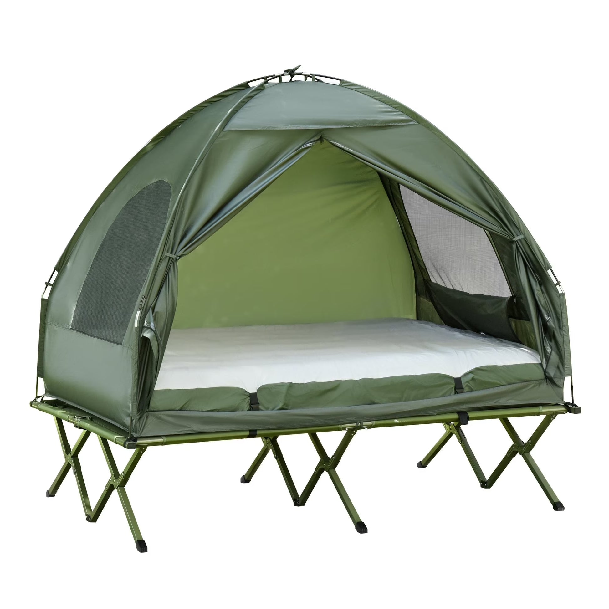 Outsunny 2 Person Camping Cot Tent with Air Mattress – Foldable Elevated Camping Bed with Rain Cover for Outdoor Camping & Hiking