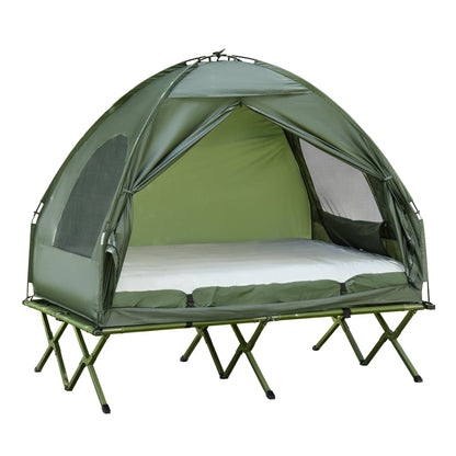 Outsunny 2 Person Camping Cot Tent with Air Mattress – Foldable Elevated Camping Bed with Rain Cover for Outdoor Camping & Hiking