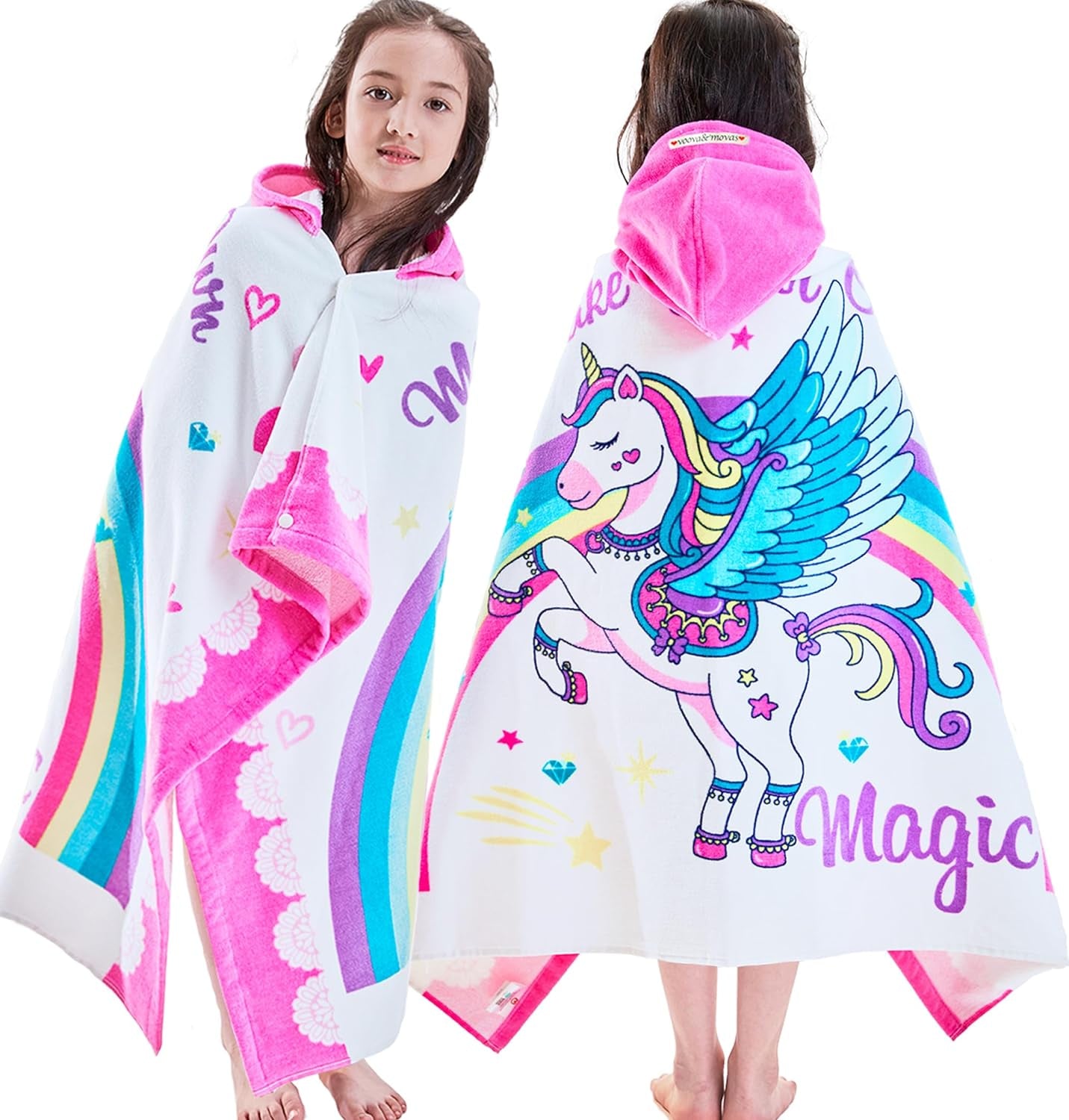 Kids Hooded Beach Towels – 100% Cotton Ultra Absorbent Bath & Pool Poncho for Boys & Girls Ages 3–8, Large Wearable Swim Wrap Gift (30”x50”)