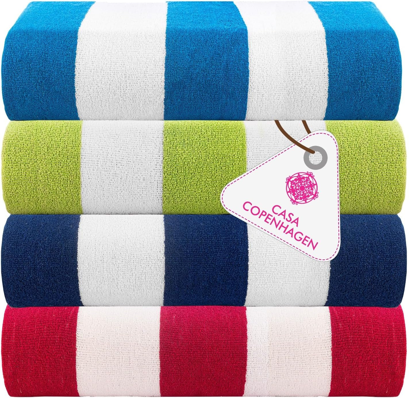 4-Piece Oversized Cabana Beach Towel Set – 100% Cotton Soft Absorbent Pool & Beach Towels, 30" x 60" Designer Stripe Summer Gift Set for Women & Men 