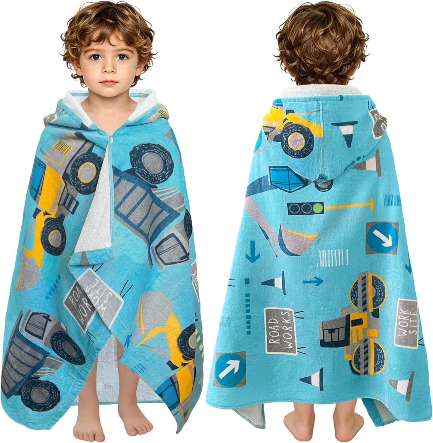 Kids Hooded Beach Towels – 100% Cotton Ultra Absorbent Bath & Pool Poncho for Boys & Girls Ages 3–8, Large Wearable Swim Wrap Gift (30”x50”)