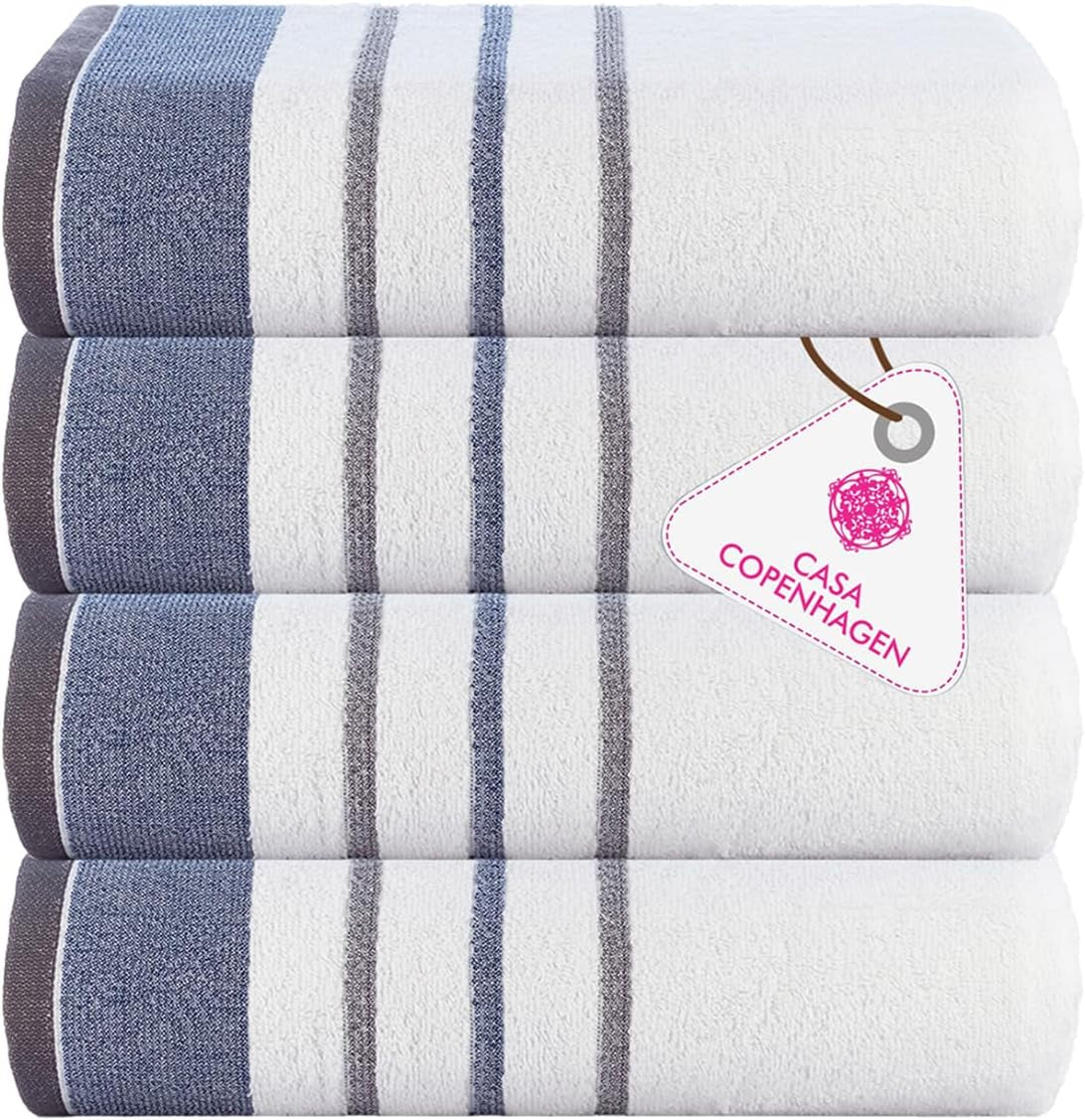 4-Piece Oversized Cabana Beach Towel Set – 100% Cotton Soft Absorbent Pool & Beach Towels, 30" x 60" Designer Stripe Summer Gift Set for Women & Men 