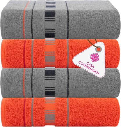 4-Piece Oversized Cabana Beach Towel Set – 100% Cotton Soft Absorbent Pool & Beach Towels, 30" x 60" Designer Stripe Summer Gift Set for Women & Men 