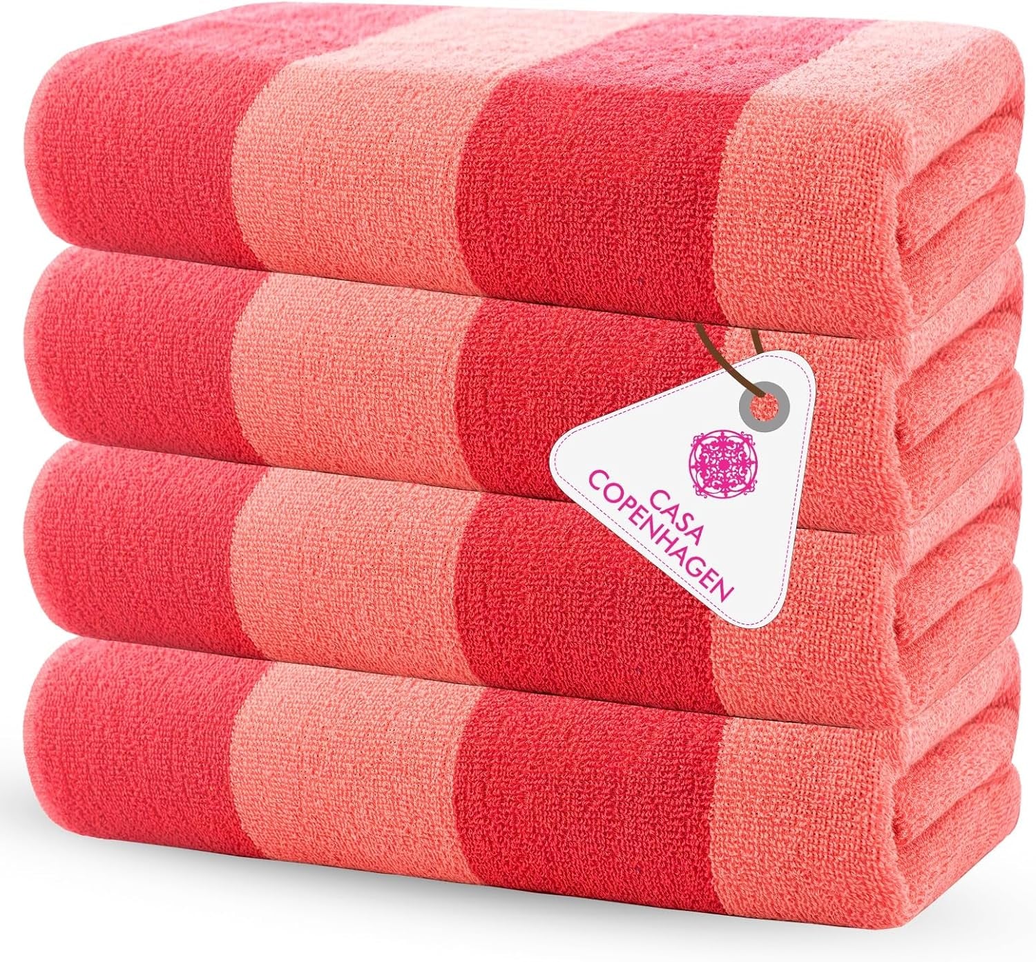 4-Piece Oversized Cabana Beach Towel Set – 100% Cotton Soft Absorbent Pool & Beach Towels, 30" x 60" Designer Stripe Summer Gift Set for Women & Men 